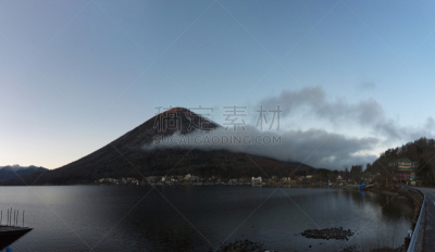 全景,黄昏,中禅寺湖,水,日光市,水平画幅,山,无人,户外,湖