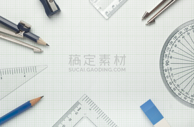 数学,方格纸,绘画插图,留白,水平画幅,无人,几何形状,铅笔,三角板,工具