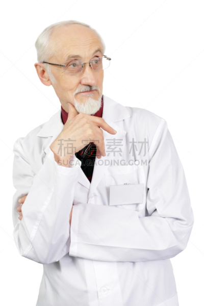 老年人,垂直画幅,露齿笑,快乐,化学工作者,白色背景,人,科学家,背景分离