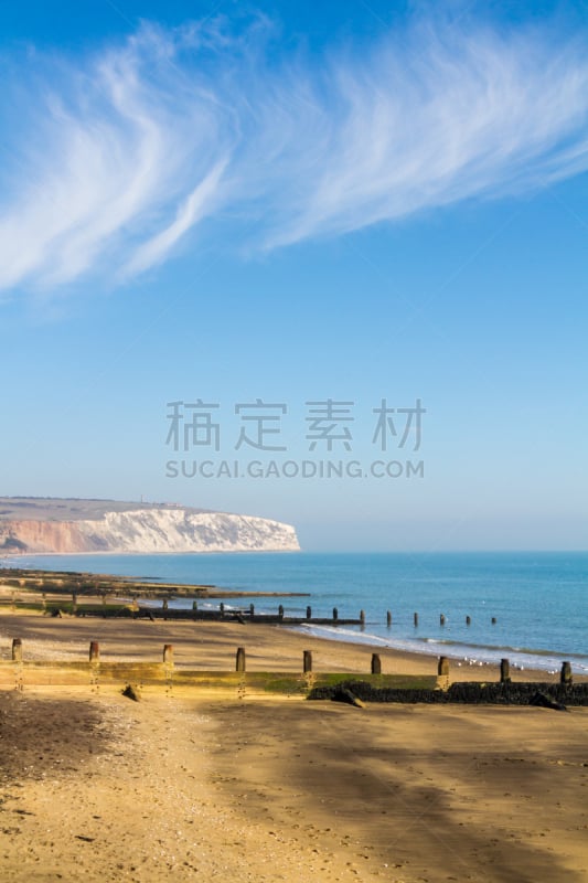 桑当,海滩,怀特岛,white cliffs,防波堤,卷云,悬崖,垂直画幅,天空,美