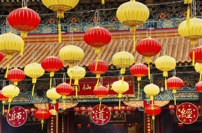 黄大仙祠,道教,纸灯笼,灯笼,建筑,水平画幅,符号,当地著名景点,国际著名景点