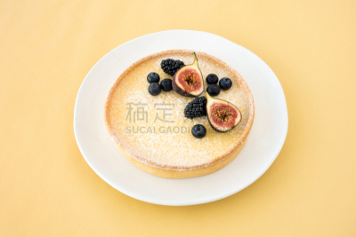柠檬塔,无花果,华丽的,浆果,黄色背景,清新,偏好,蛋糕,食品,灰色
