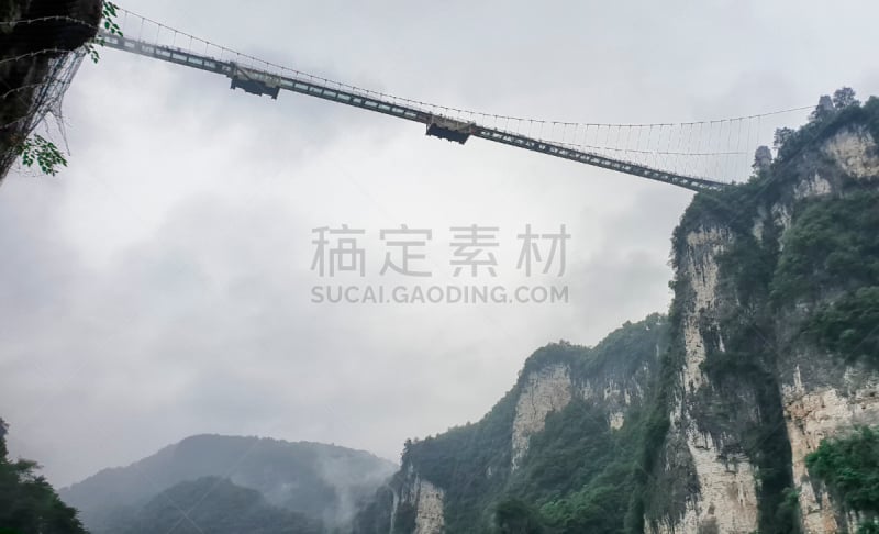 风景,桥,中国,亚洲,湖南省,玻璃,武陵源,大峡谷,电缆,水平画幅