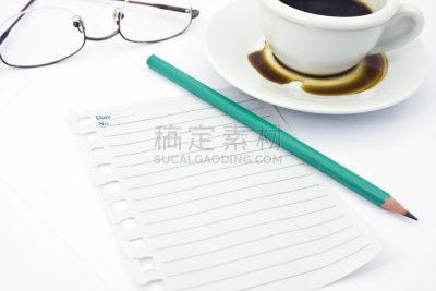 笔记本,办公室,空白的,留白,办公用品,水平画幅,绿色,无人,湿,浓咖啡