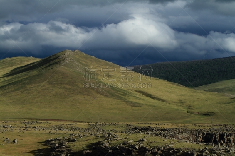 东欧大草原,鄂尔浑河谷,天空,暴风雨,柳树,水平画幅,山,无人,户外,云景