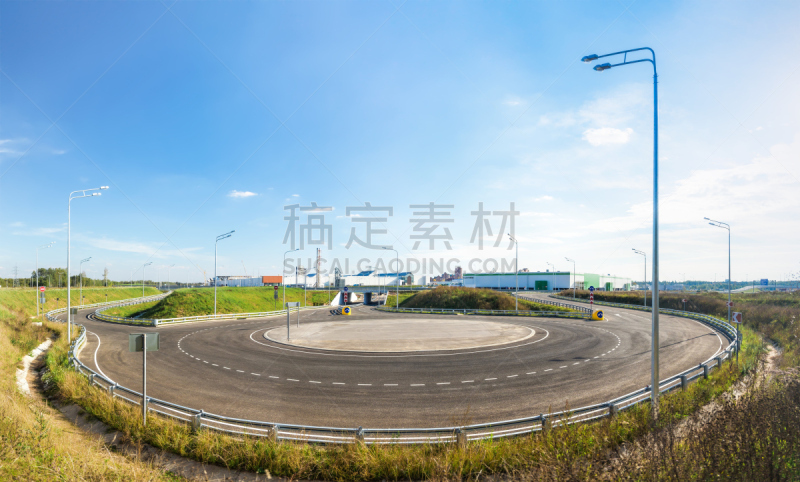 郊区,空的,环形路,鱼眼镜头,立交桥,水平画幅,无人,交通,户外,草