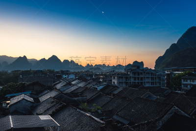 远古的,城镇,兴平,桂林,游艇码头,传统,云景,海港,云,著名景点