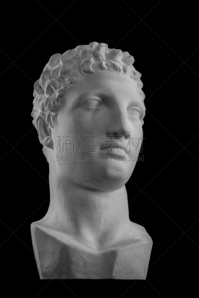 White plaster bust sculpture portrait of the men Hermes