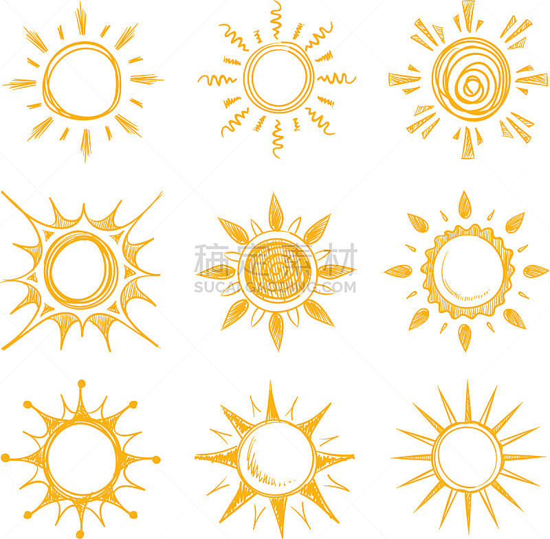 夏天,矢量,乱画,橙色,幽默,日光,计算机图标,早晨,草图,太阳