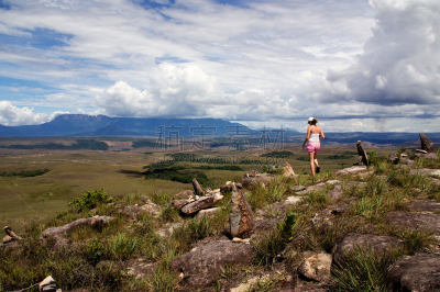 旅行者,背景,canaima,罗赖马山,平顶山,圭亚那,天空,水平画幅,户外,美洲