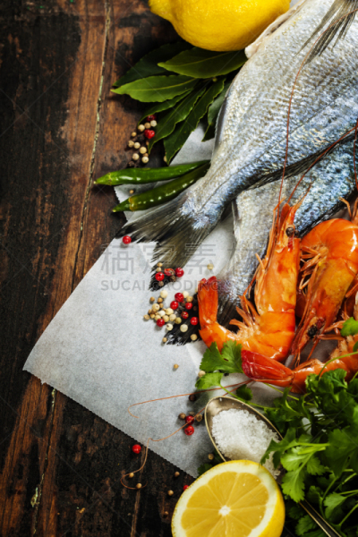 海产,海豚鱼,gilthead bream,黑鲈,捕捞鱼,垂直画幅,格子烤肉,边框,无人,莳萝