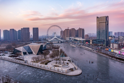 天津市,天空,水平画幅,夜晚,无人,户外,都市风景,彩色图片,冬天,河流