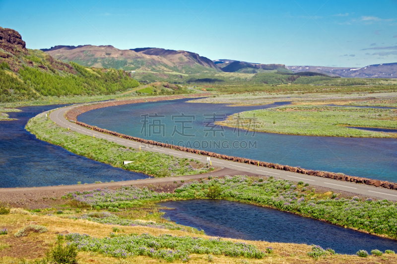 地形,冰岛国,公路,陶恩沁恩大街,防洪堤,水,天空,水平画幅,蓝色,欧洲