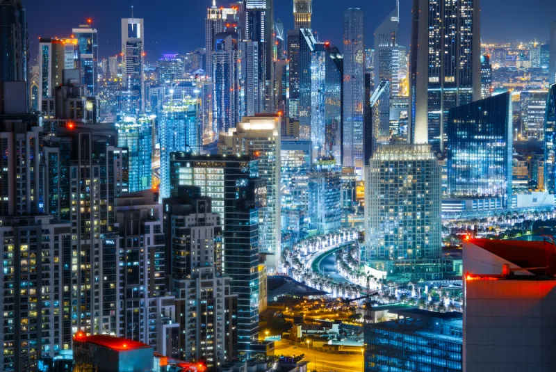 巨大的 夜晚 城市 都市风景 现代 背景聚焦 屋顶 谢赫扎耶德路 迪拜 中东图片素材下载 稿定素材