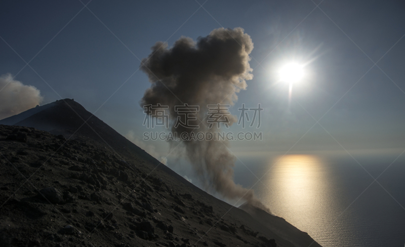 火山,水平画幅,沙子,火山地形,户外,烟,云景,斯托伦波里岛,山