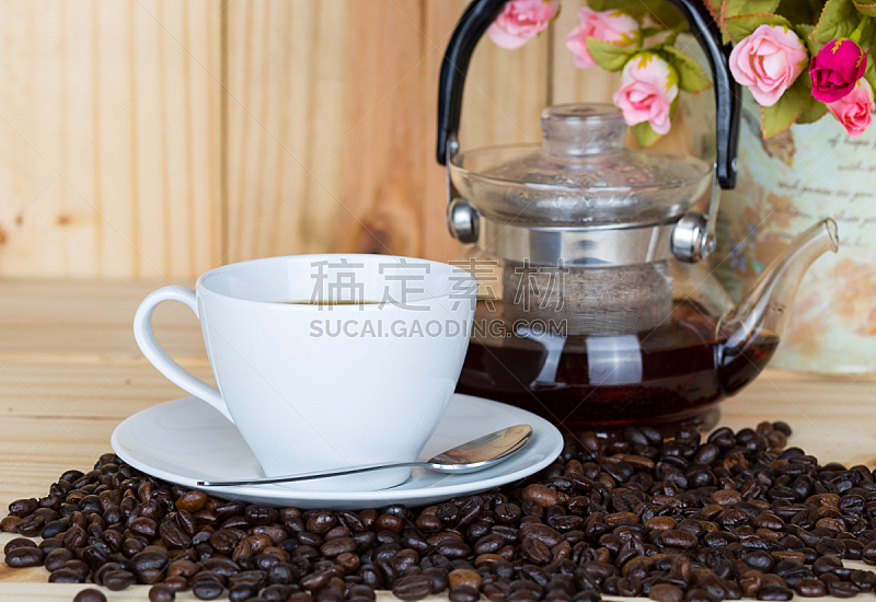 咖啡,烤咖啡豆,褐色,水平画幅,无人,茶碟,早晨,饮料,特写,清新