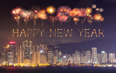 城市,放焰火,2017年,新年前夕,在上面,天空,水平画幅,夜晚,无人,新年