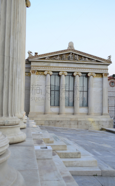 希腊,雅典学院,垂直画幅,纪念碑,建筑,新古典派,肖像,户外,雅典,教育建筑