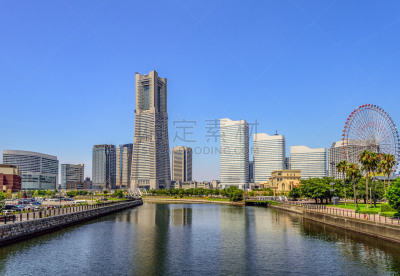 横滨,横滨高速铁路,都市风景,天空,水平画幅,码头,无人,海港,蓝色,城市天际线