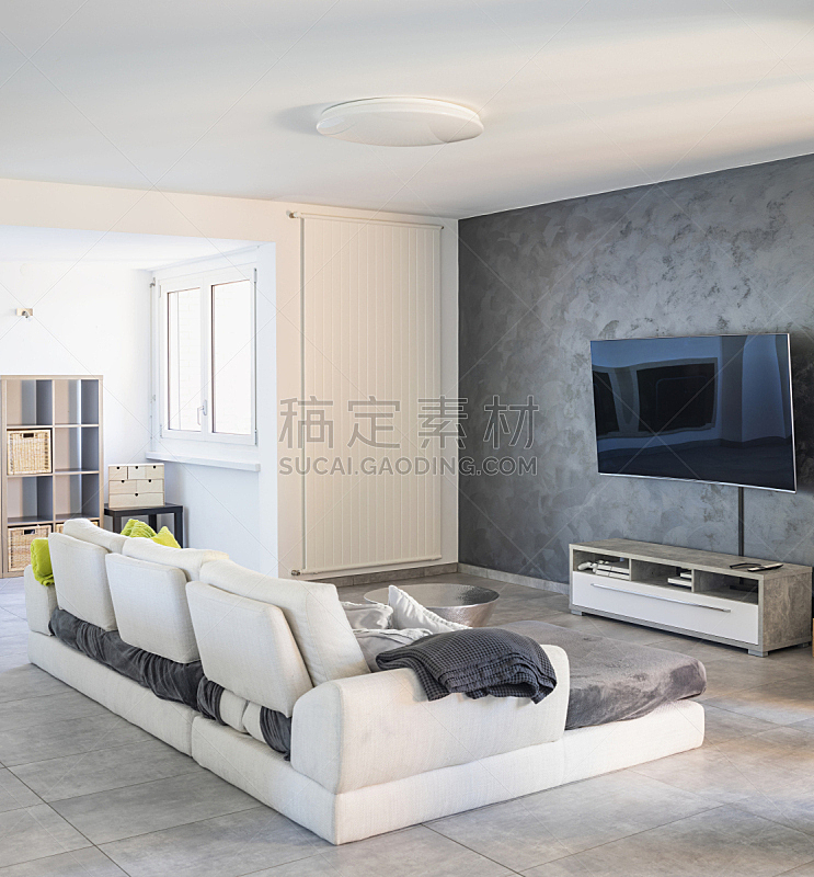 沙发,起居室,极简构图,照明设备,灰色,软垫,现代,住宅内部,建筑,瑞士