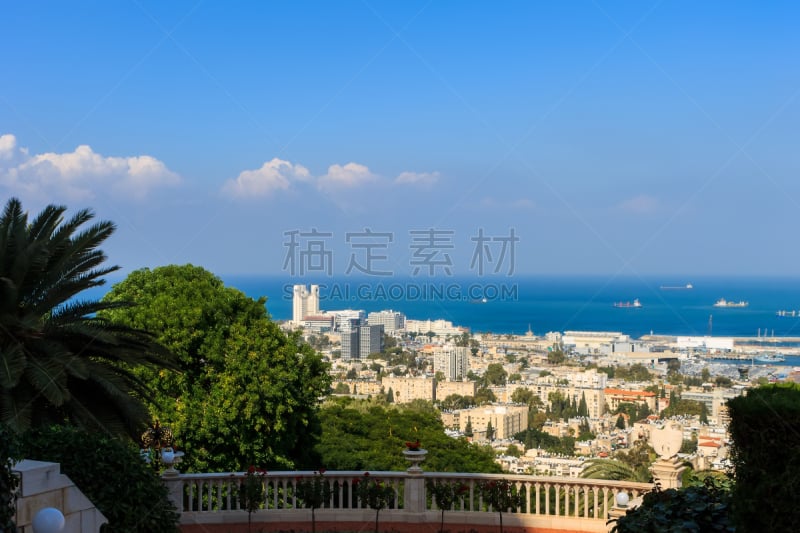 海法,海港,以色列,水,美,水平画幅,地形,山,建筑,无人