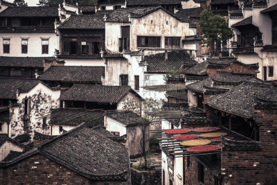 屋顶,过时的,江西省,建筑檐口,安徽省,水平画幅,纹理效果,墙,无人,石材