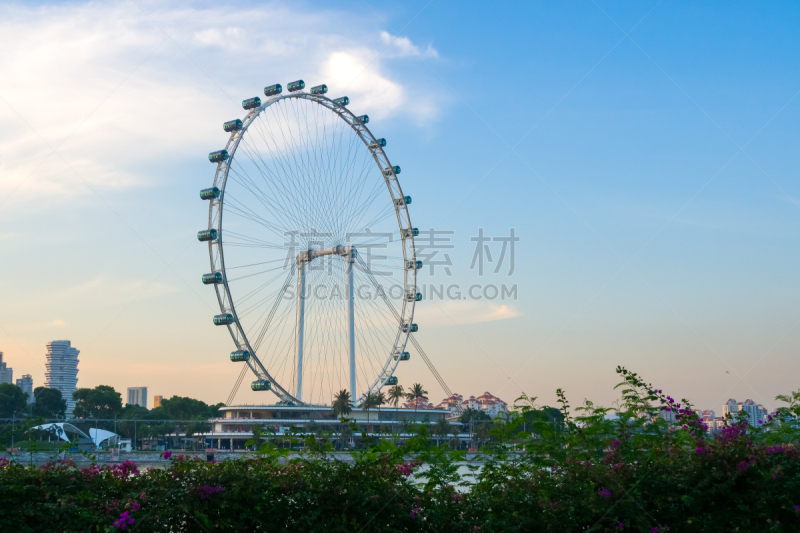 新加坡摩天观景轮,旅游目的地,水平画幅,新加坡,建筑,无人,全景,城市天际线,特写,滨海湾