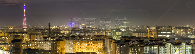 夜晚,全景,乌克兰,城市,航拍视角,办公室,天空,美,水平画幅,无人