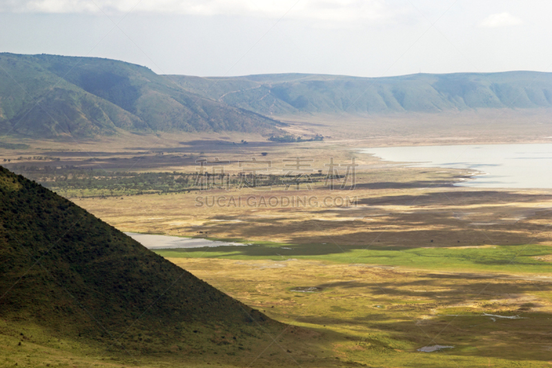 恩格罗恩格罗保护区,在边上,全景,马加迪湖,火山喷口,水,国家公园,水平画幅,山,无人