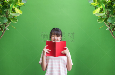 墙,书,少女,图书馆,青年人,概念,教育,树,读书,站