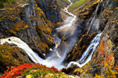 瀑布,悬崖,风景,在上面,voringsfossen,埃德峡湾,水,公园,沟壑,水平画幅
