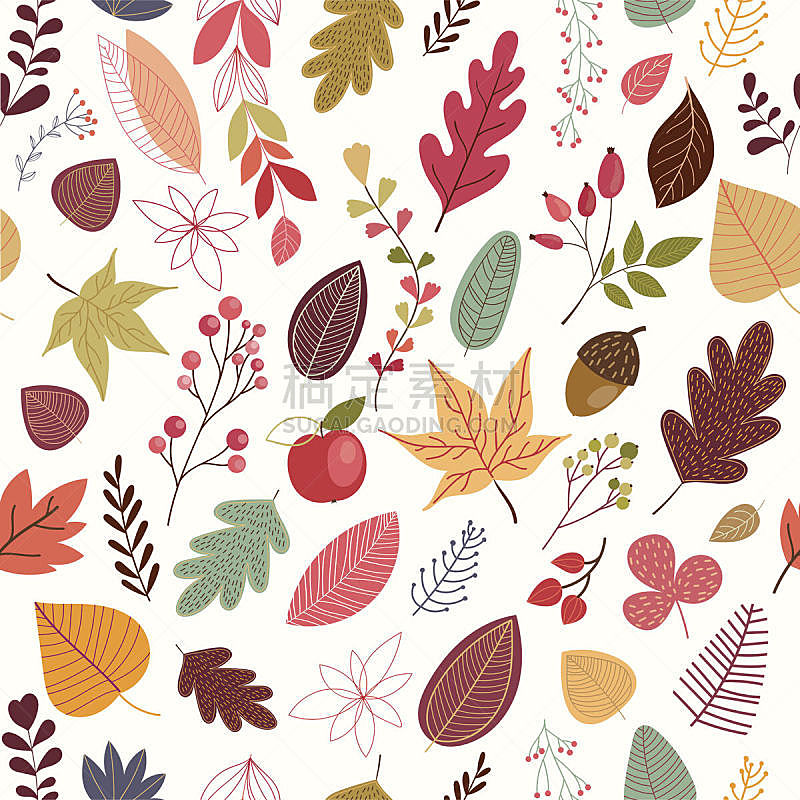 四方连续纹样,秋天,橡树果,艺术,绘画插图,符号,计算机制图,计算机图形学,植物,枝