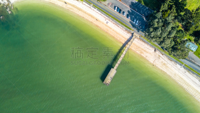 奥克兰,停车场,路,太阳,新西兰,海滩,汽车,栈桥码头,小的,航拍视角