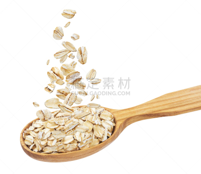 麦片,背景分离,白色背景,汤匙,分离着色,燕麦,落下,收集