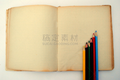 过去,留白,水平画幅,仿旧磨损的效果,无人,笔记本,彩色铅笔,背景,怀旧,摄影