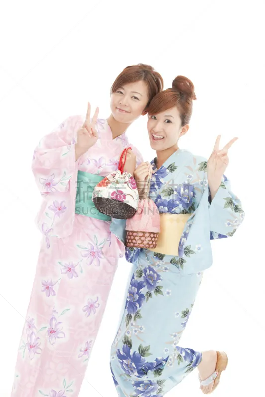 束口袋 便装和服 女人 两个人 切片食物 垂直画幅 日本 人 夏天 友谊图片素材下载 稿定素材