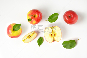 苹果,完整,横截面,切片食物,水果,高视角,正上方视角,清新,近景,水平画幅