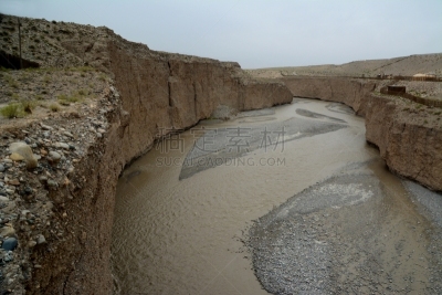 沟壑,甘肃省,河流,嘉峪关市,天空,水平画幅,无人,当地著名景点,东亚,户外