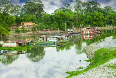 地形,泰国,河流,北,葵涌河,桑科布拉里,鱼漂,船屋,木筏,屋顶横梁
