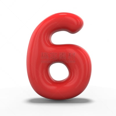 三维图形,数字6,气球,充气品,白色背景,分离着色,一个物体,背景分离,美术工艺,字母
