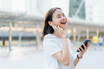 多样,女人,幸福,耳机,音乐,会议,白色,手势语,听,触摸