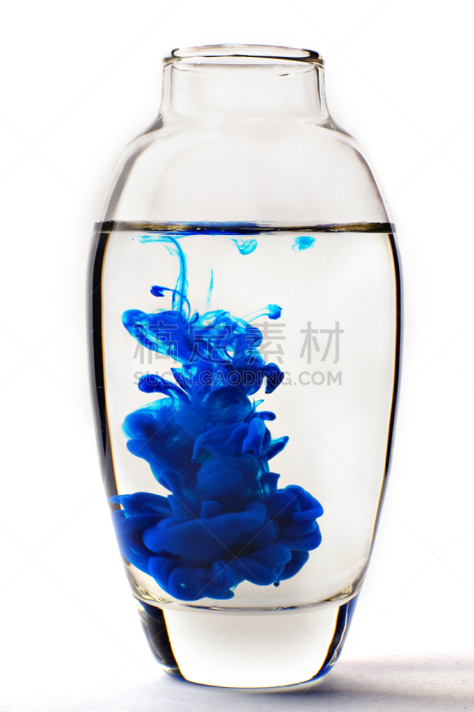 水,蓝色,白色背景,水滴,花瓶,玻璃,涂抹酱,涂料,印泥,垂直画幅