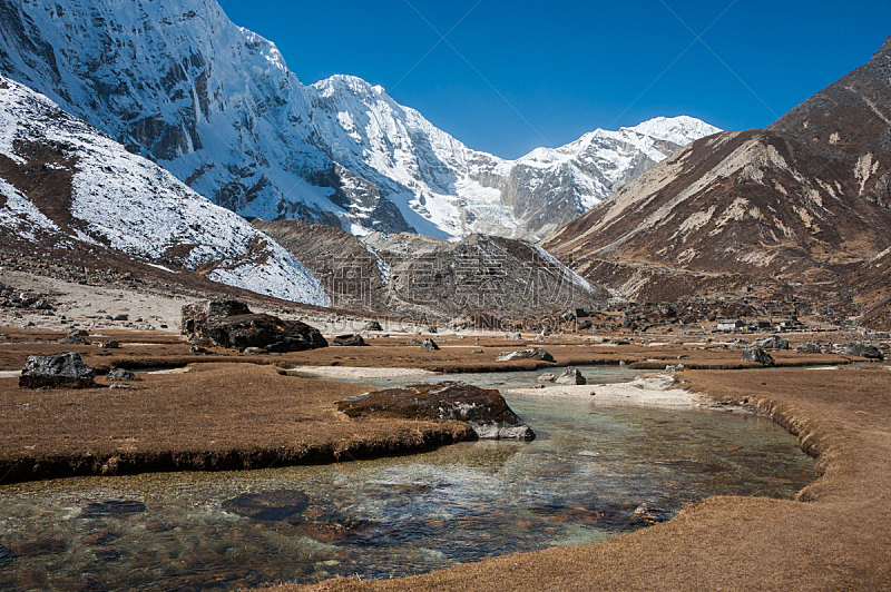 昆布地区,尼泊尔,徒步旅行,水平画幅,雪,喜马拉雅山脉,旅行者,户外,白色,高处
