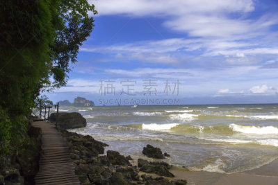 木制,小路,奥南湾,攀牙湾,甲米,自然,水平画幅,沙子,无人,夏天