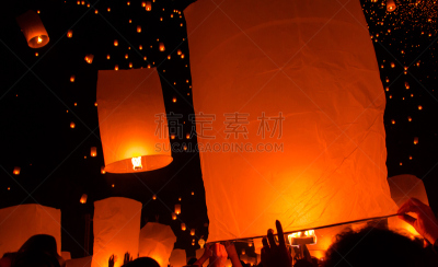 灯笼,半空中,天空,美,水平画幅,夜晚,符号,轻轻浮起,气球,庆祝
