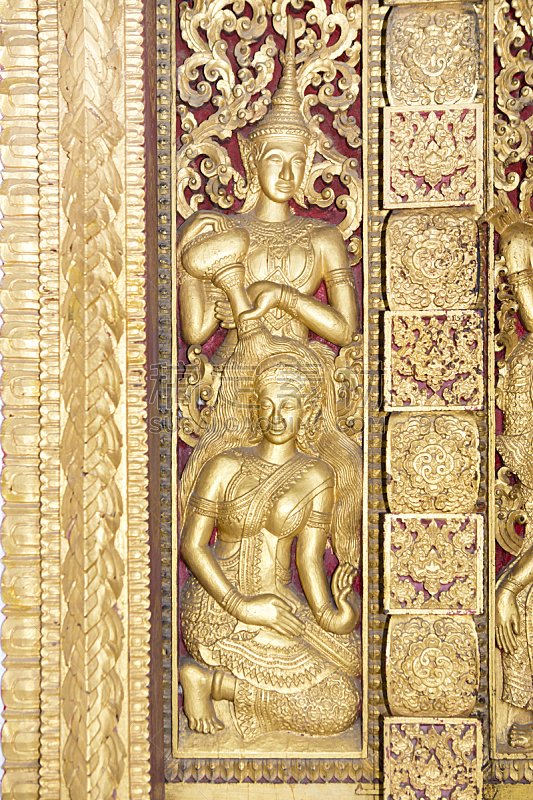 老挝,木制,雕刻物,寺庙,琅勃拉邦,大门,垂直画幅,符号,女神,图像