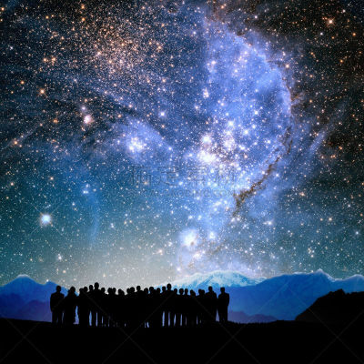 抽象,人,在上面,轮廓,天空,灵性,星系,灵感,星星,夜晚