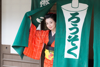 和服,日本人,女人,户外,自然美,屏风分区,看,舞妓,江户时代,艺妓