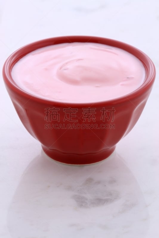 酸奶,草莓,清新,钙,有机食品,碗,红色,平滑的,垂直画幅,食品