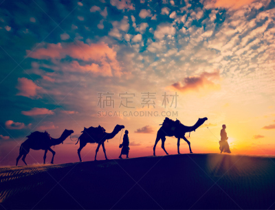 骆驼,沙丘,两个人,沙漠,赶骆驼的人,天空,水平画幅,沙子,古老的,贝多因人